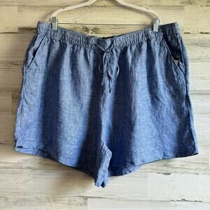 🍁 NWT Tahari 3X Linen Minimalist Summer Mini Bermuda Shorts Lightweight Blue